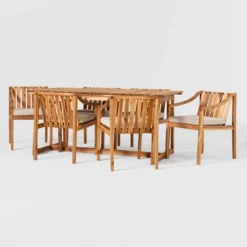7pc Modern Slatted Wood Outdoor Dining Set - Saracina Home -Saracina Home Deals Store GUEST 004dfb25 1c23 4390 ab30 32ab6c6abcb4