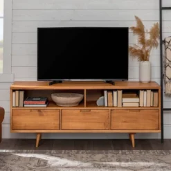 Cara Mid-Century Modern 3 Drawer TV Stand For TVs Up To 65" - Saracina Home -Saracina Home Deals Store GUEST 0382d846 581a 4903 9ef0 400ed4eadf41