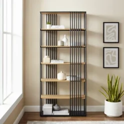 79" Modern 6 Shelf With Metal Bar Bookcase Coastal Oak/Black - Saracina Home 11 79" Modern 6 Shelf With Metal Bar Bookcase Coastal Oak/Black - Saracina Home -Saracina Home Deals Store GUEST 03b6b14d 2b21 499f 860f 2782f5320208