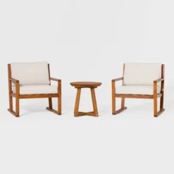 Saracina Home 3pc Modern Slat-Back Acacia Outdoor Conversation Set With Cushions -Saracina Home Deals Store GUEST 051bd24b e509 42d0 a30a 0bac2d263977