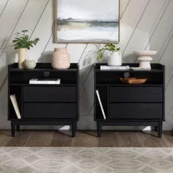 2pk Mid-Century Modern Solid Wood 2 Drawer Storage Nightstands - Saracina Home 18 2pk Mid-Century Modern Solid Wood 2 Drawer Storage Nightstands - Saracina Home -Saracina Home Deals Store GUEST 081e1c93 fb83 4111 87a0 db5e67515069