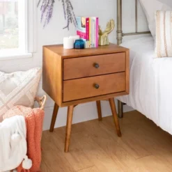 Greenberg 2 Drawer Mid-Century Modern Solid Wood Nightstand - Saracina Home -Saracina Home Deals Store GUEST 0ab00fce 2d06 4b50 ab37 32e2ce51576f