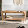 Ravenscroft Modern Boho Acacia Wood Slatted Outdoor Coffee Table With Lower Shelf - Saracina Home