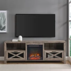 Newark Industrial Farmhouse Drop Down Metal Mesh X Door With Electric Fireplace TV Stand For TVs Up To 80" - Saracina Home -Saracina Home Deals Store GUEST 0dfca87a 18d0 4ad6 8eb9 1b6aaf2620be