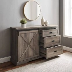 Orson Transitional Sliding X Barn Door Sideboard With 3 Drawers - Saracina Home -Saracina Home Deals Store GUEST 107ecdb0 0244 4ca6 9c11 ab3f02058508