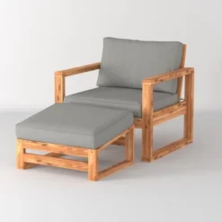 Galia 2pc Square Leg Acacia Wood Chair And Ottoman With Cushions - Brown - Saracina Home -Saracina Home Deals Store GUEST 166ad4fe 8b58 4635 b854 caa776581feb