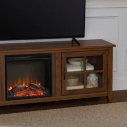 Tasi Transitional Farmhouse Glass Window Pane Door With Electric Fireplace TV Stand For TVs Up To 80" - Saracina Home -Saracina Home Deals Store GUEST 1b7e41d8 8ce5 4d62 aab3 807810439b3d