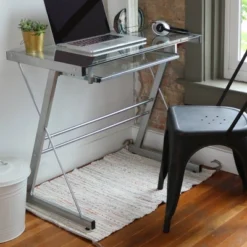 Glass Computer Desk With Keyboard Tray Silver - Saracina Home -Saracina Home Deals Store GUEST 1c8e7ff8 ff16 4a34 b7a1 b6fa0061d61e