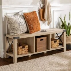 Saracina Home Deals Store 7 Sophie Rustic Industrial X Frame Entry Bench With 3 Cubbies - Saracina Home