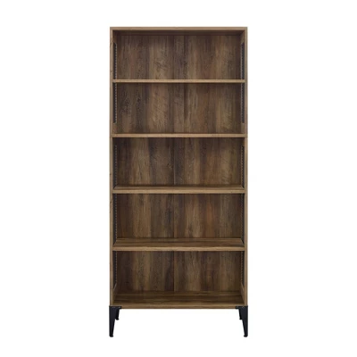 68" Grevaldi Industrial Mesh Side Bookshelf Rustic Oak - Saracina Home 2 68" Grevaldi Industrial Mesh Side Bookshelf Rustic Oak - Saracina Home - Image 2