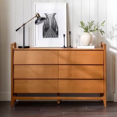 Mid-Century Modern Solid Wood Paneled 6 Drawer Dresser - Saracina Home 3 Mid-Century Modern Solid Wood Paneled 6 Drawer Dresser - Saracina Home - Image 3