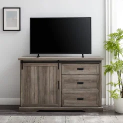 Orson Farmhouse Sliding Grooved Door Sideboard With 3 Drawers Gray Wash - Saracina Home -Saracina Home Deals Store GUEST 2254278b 7ce9 40e1 a34c fc80cf64615d