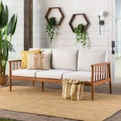 New Release 5 Saracina Home Modern Boho Eucalyptus Outdoor Spindle Sofa With Cushions