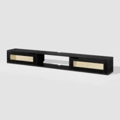 Modern Boho Floating TV Stand For TVs Up To 80" With Rattan Doors Black - Saracina Home -Saracina Home Deals Store GUEST 25e22e1c 537a 4cda 8fdb bbe115b307cb