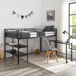 Twin Analise Metal Low Loft Bed With Desk And Storage Black - Saracina Home -Saracina Home Deals Store GUEST 26e7a46a 7aaa 4be6 adee 58e16a185626