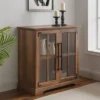 Avalene Modern Farmhouse 2 Door Glass Windowpane Accent Cabinet Rustic Oak - Saracina Home