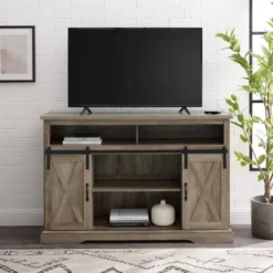 Transitional Sliding Barndoor Highboy TV Stand For TVs Up To 58" - Saracina Home -Saracina Home Deals Store GUEST 36bb9b85 ffb1 46e0 b0d8 822e73b5b63d