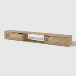 Modern Boho Floating TV Stand For TVs Up To 80" With Rattan Doors Coastal Oak - Saracina Home -Saracina Home Deals Store GUEST 3a100323 f49a 4189 ba7b ff83251adcba