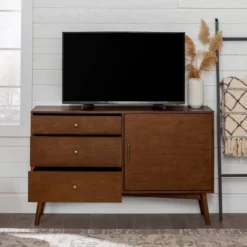 Mid-Century Modern With Closed Storage TV Stand For TVs Up To 58" Walnut - Saracina Home -Saracina Home Deals Store GUEST 3ae8f806 6b03 47b3 bca8 7ce73d560a21