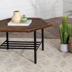 Saybrook Modern Metal And Wood Patio Hexagon Coffee Table - Dark Brown - Saracina Home -Saracina Home Deals Store GUEST 3afb59b6 67ca 4f35 8c6f 738450a79b31