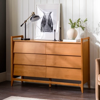 Mid-Century Modern Solid Wood Paneled 6 Drawer Dresser - Saracina Home 1 Mid-Century Modern Solid Wood Paneled 6 Drawer Dresser - Saracina Home