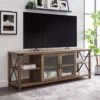 Sophie Rustic Farmhouse X Frame Glass Doors TV Stand For TVs Up To 80" Rustic Oak - Saracina Home