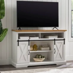 Transitional Sliding Barndoor Highboy TV Stand For TVs Up To 58" - Saracina Home -Saracina Home Deals Store GUEST 4c19d460 b0f1 4bd4 adae 7d662cd1c88d