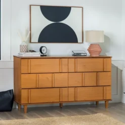Modern Vertical Accent Solid Wood 6 Drawer Double Dresser - Saracina Home