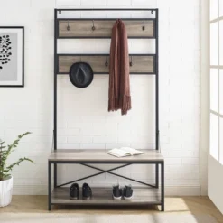 72" Industrial Farmhouse Metal And Wood Hall Tree Gray Wash - Saracina Home -Saracina Home Deals Store GUEST 4d472d80 59c1 42fa 9d8e 29156a81b82d