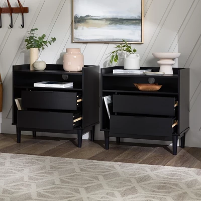 2pk Mid-Century Modern Solid Wood 2 Drawer Storage Nightstands - Saracina Home 9 2pk Mid-Century Modern Solid Wood 2 Drawer Storage Nightstands - Saracina Home - Image 9