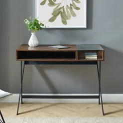 Modern Mixed Material Open Storage Computer Desk - Saracina Home -Saracina Home Deals Store GUEST 5a5c718e 8e9a 4589 9d29 527a9722dd43