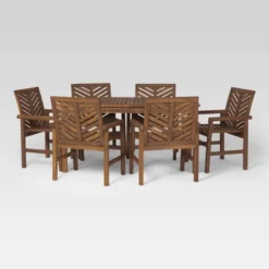 New Release 21 7pc Slatted Chevron Acacia Patio Dining Set - Saracina Home