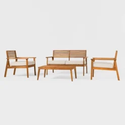 Saracina Home 4pc Mid-Century Modern Slatted Acacia Outdoor Patio Conversation Furniture Set -Saracina Home Deals Store GUEST 5bd5681e 7e46 43b4 a961 a82e40c62e87