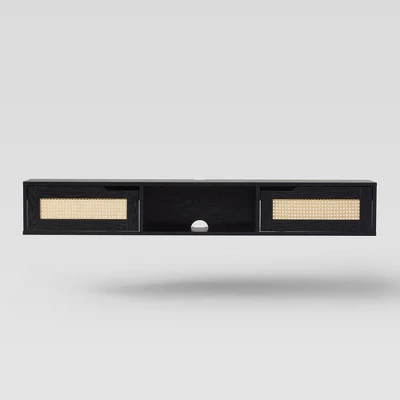 Modern Boho Floating TV Stand For TVs Up To 65" With Rattan Doors - Saracina Home 13 Modern Boho Floating TV Stand For TVs Up To 65" With Rattan Doors - Saracina Home - Image 13