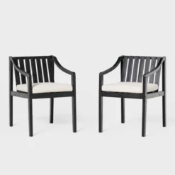 Saracina Home 2pk Mid-Century Modern Slatted Outdoor Acacia Arm Chairs With Cushions -Saracina Home Deals Store GUEST 5c6ca3ac 7a3b 49de 8a2d c30f230bda0e