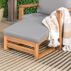 Galia 2pc Square Leg Acacia Wood Chair And Ottoman With Cushions - Brown - Saracina Home -Saracina Home Deals Store GUEST 60c10f7d 5b45 4211 b4ed 7da57de1baff