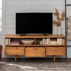 Cara Mid-Century Modern 3 Drawer TV Stand For TVs Up To 65" - Saracina Home -Saracina Home Deals Store GUEST 6406604d 1ec4 4548 a085 d7d44d4bfcce