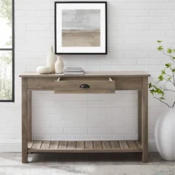 June Rustic Farmhouse Entry Table With Lower Shelf Gray Wash - Saracina Home -Saracina Home Deals Store GUEST 651c385e a6a0 40d6 be8d dcf2360fcc88