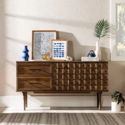 58" Modern Boho Solid Pine Wood Closed Storage Sideboard Brown - Saracina Home -Saracina Home Deals Store GUEST 6fc518f2 7d29 4514 bcef 8e238c410e73