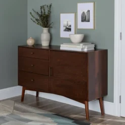 Mid-Century Modern With Closed Storage TV Stand For TVs Up To 58" Walnut - Saracina Home -Saracina Home Deals Store GUEST 713e521d 5360 4a42 a7e4 0e8c94780423