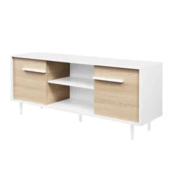 Modern 2 Door TV Stand For TVs Up To 65" Solid White/Coastal Oak/White - Saracina Home -Saracina Home Deals Store GUEST 71b35f19 b185 49ca 9a53 cd5480612808