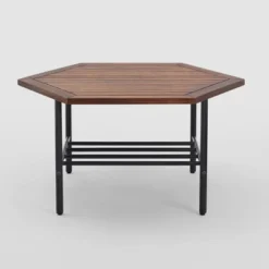 Saybrook Modern Metal And Wood Patio Hexagon Coffee Table - Dark Brown - Saracina Home -Saracina Home Deals Store GUEST 730269cb b38f 47ab b996 60c94422d99a