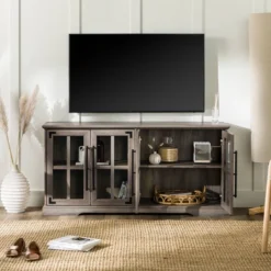 Avalene Modern Farmhouse 4 Door Glass Window Pane TV Stand For TVs Up To 65" - Saracina Home -Saracina Home Deals Store GUEST 74c21f3c 82c3 4fe8 90ae 1cc0e14becaf