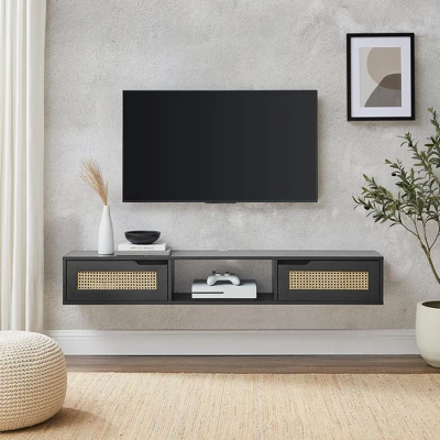 Modern Boho Floating TV Stand For TVs Up To 65" With Rattan Doors - Saracina Home 3 Modern Boho Floating TV Stand For TVs Up To 65" With Rattan Doors - Saracina Home - Image 3