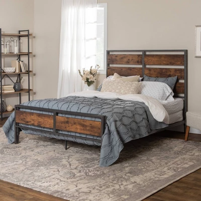Queen Urban Chic Metal And Wood Plank Bed Brown - Saracina Home 1 Queen Urban Chic Metal And Wood Plank Bed Brown - Saracina Home