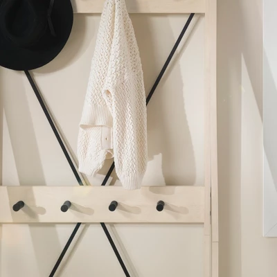 68" Solid Wood X Back Angled Hall Tree White Wash - Saracina Home 3 68" Solid Wood X Back Angled Hall Tree White Wash - Saracina Home - Image 3