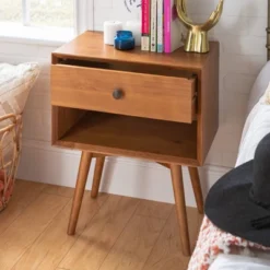 Greenberg 1 Drawer Mid-Century Modern Solid Wood Nightstand - Saracina Home -Saracina Home Deals Store GUEST 7acf3373 e0cd 4483 8953 f995e28697c0