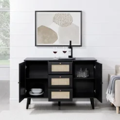 Modern Boho Wood And Rattan Storage Sideboard Black - Saracina Home -Saracina Home Deals Store GUEST 7bc37572 f000 43c4 929d e98d99d140c8