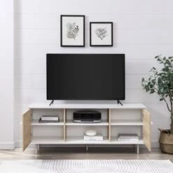 Modern 2 Door TV Stand For TVs Up To 65" Solid White/Coastal Oak/White - Saracina Home -Saracina Home Deals Store GUEST 7c959a70 72d8 4ae6 80b0 dc6eec9473a6