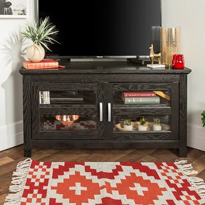 Modern 2 Glass Door Corner TV Stand For TVs Up To 50" Black - Saracina Home 2 Modern 2 Glass Door Corner TV Stand For TVs Up To 50" Black - Saracina Home - Image 2